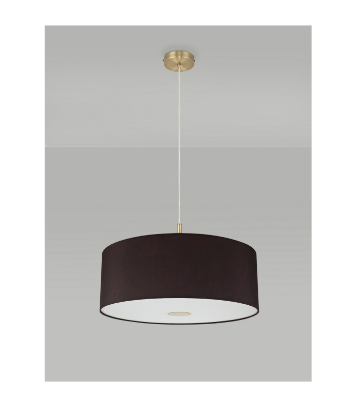 Baymont Antique Brass E27 Single Pendant With 60cm x 22cm Faux Silk Shade Black/White Laminate-14