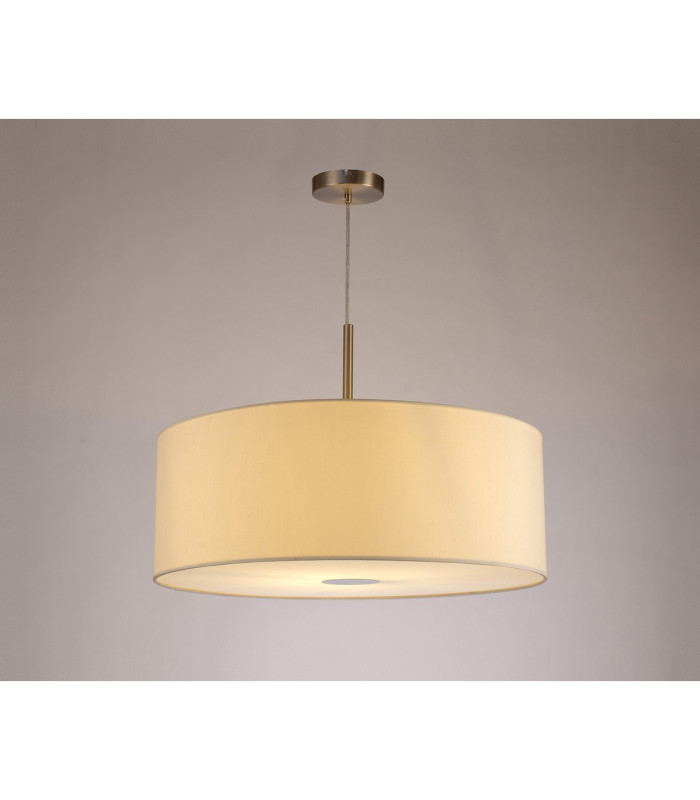 Baymont Satin Nickel E27 Single Pendant With 60cm Faux Silk Shade Ivory Pearl/White Laminate-2