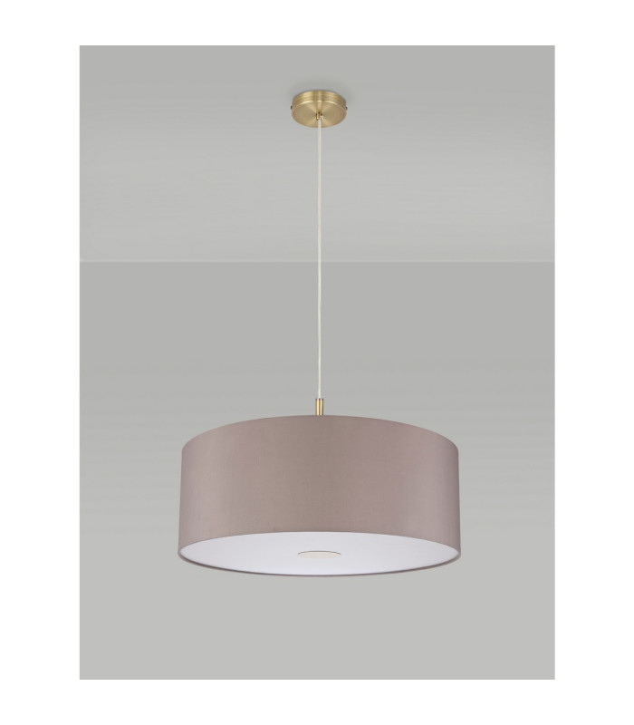 Baymont Antique Brass E27 Single Pendant With 60cm x 22cm Faux Silk Shade Grey/White Laminate-14