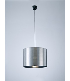 Black Ceiling Pendant 1 Light E27 with 350 x 250mm Metallic Chrome Cylinder Shade, c, w Ceiling Bracket - 2