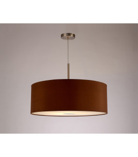 Baymont Satin Nickel E27 Single Pendant With 60cm Dual Faux Silk Shade Raw Cocoa/Grecian Bronze-2
