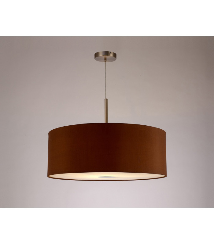 Baymont Satin Nickel E27 Single Pendant With 60cm Dual Faux Silk Shade Raw Cocoa/Grecian Bronze-2