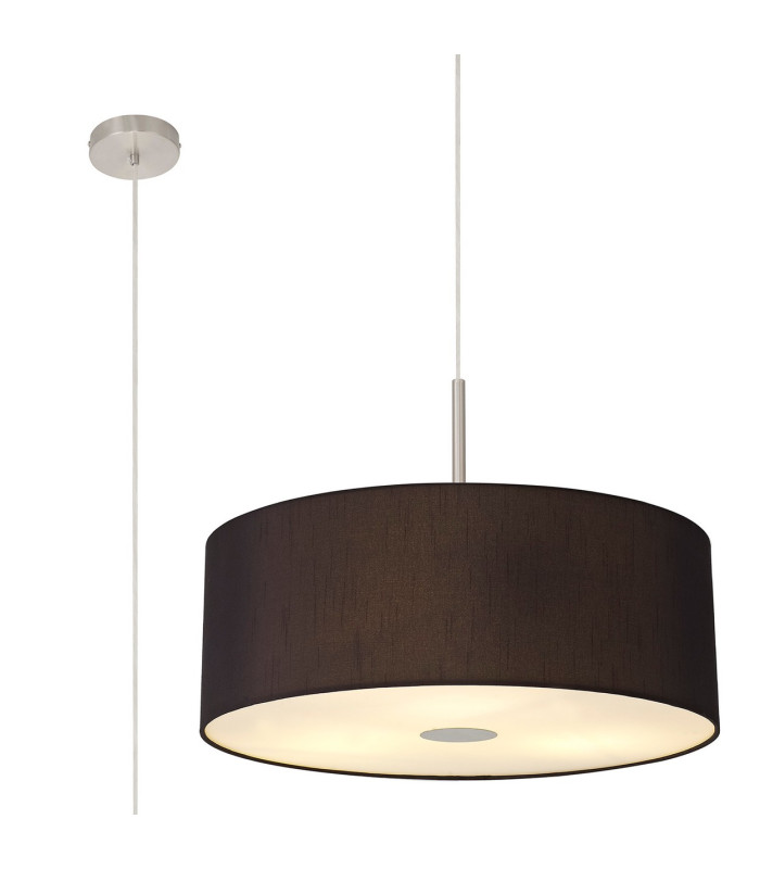 Baymont Satin Nickel E27 Single Pendant With 60cm Faux Silk Shade Black/White Laminate-1
