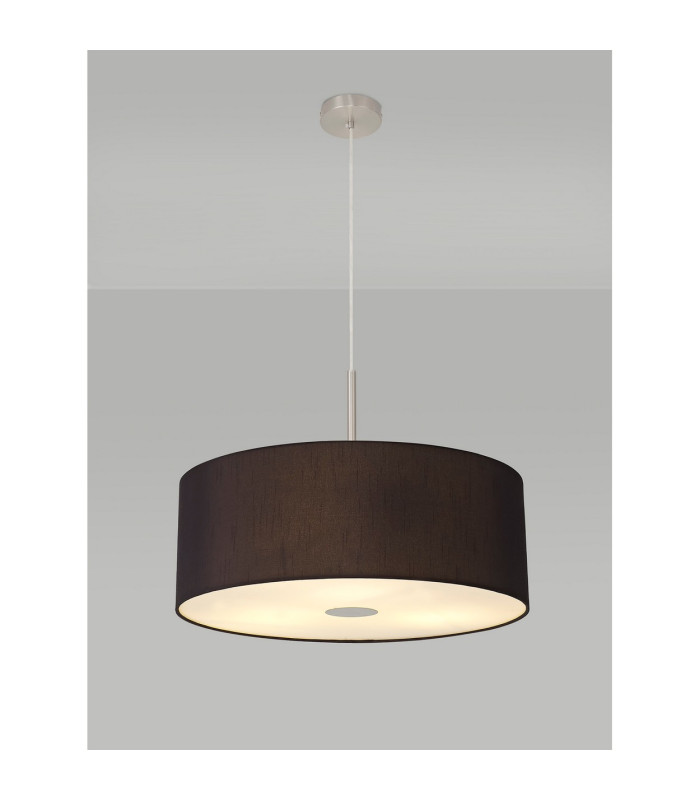 Baymont Satin Nickel E27 Single Pendant With 60cm Faux Silk Shade Black/White Laminate-2