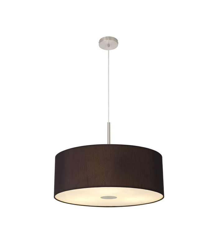 Baymont Satin Nickel E27 Single Pendant With 60cm Faux Silk Shade Black/White Laminate-4
