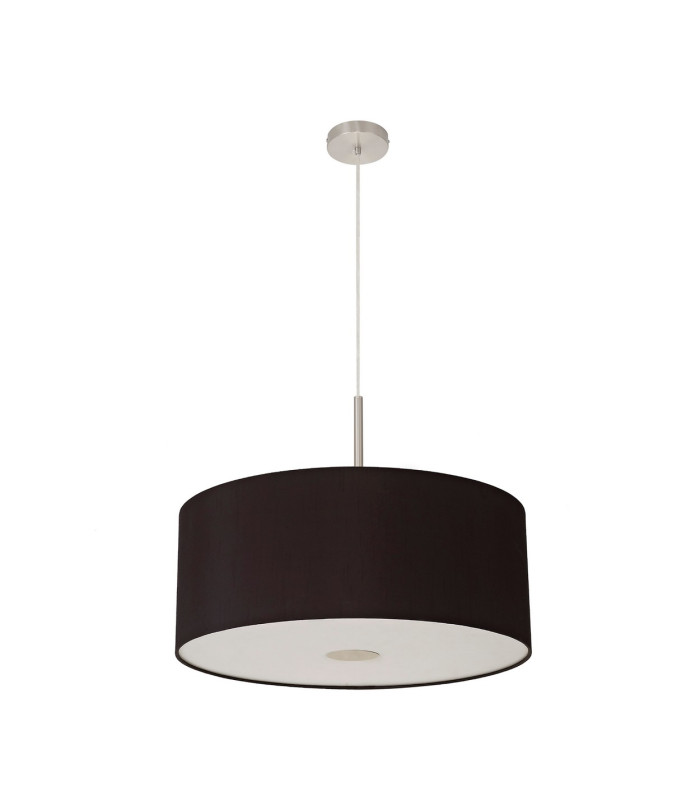 Baymont Satin Nickel E27 Single Pendant With 60cm Faux Silk Shade Black/White Laminate-5