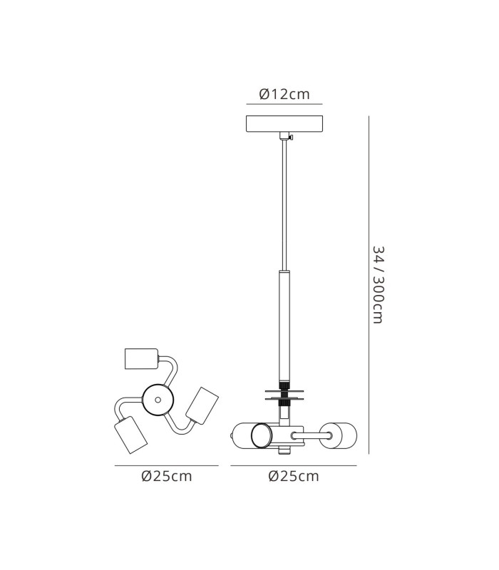 Baymont 25cm Satin Black 3 Light E27 Universal Single Pendant Suitable For A Vast Selection Of Shades-3