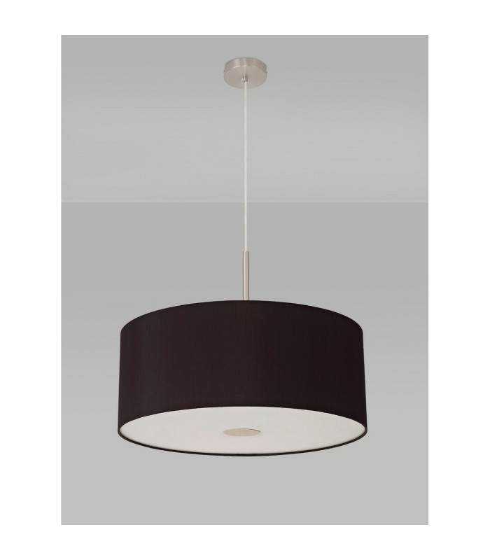 Baymont Satin Nickel E27 Single Pendant With 60cm Faux Silk Shade Black/White Laminate-14