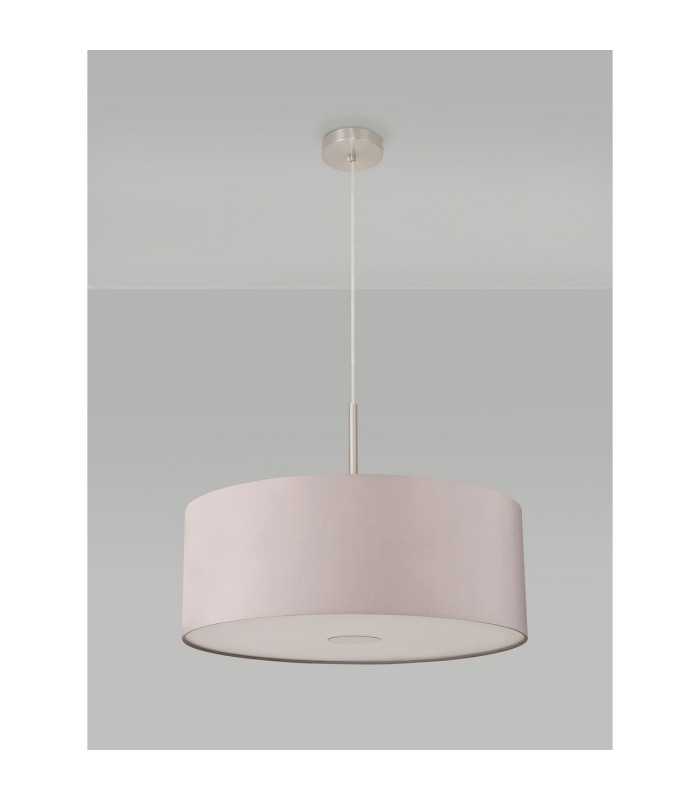 Baymont Satin Nickel E27 Single Pendant With 60cm Faux Silk Shade Grey/White Laminate-13