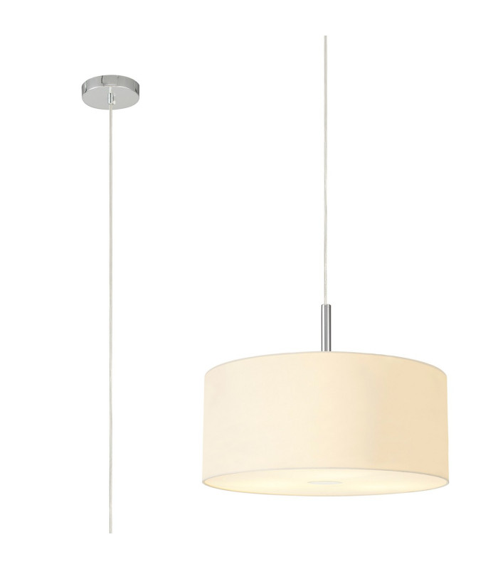 Baymont Polished Chrome 3 Light E27 Single Pendant With 40cm x 18cm Faux Silk Shade Ivory Pearl/White Laminate-1
