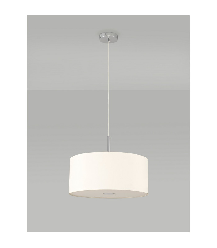 Baymont Polished Chrome 3 Light E27 Single Pendant With 40cm x 18cm Faux Silk Shade Ivory Pearl/White Laminate-14