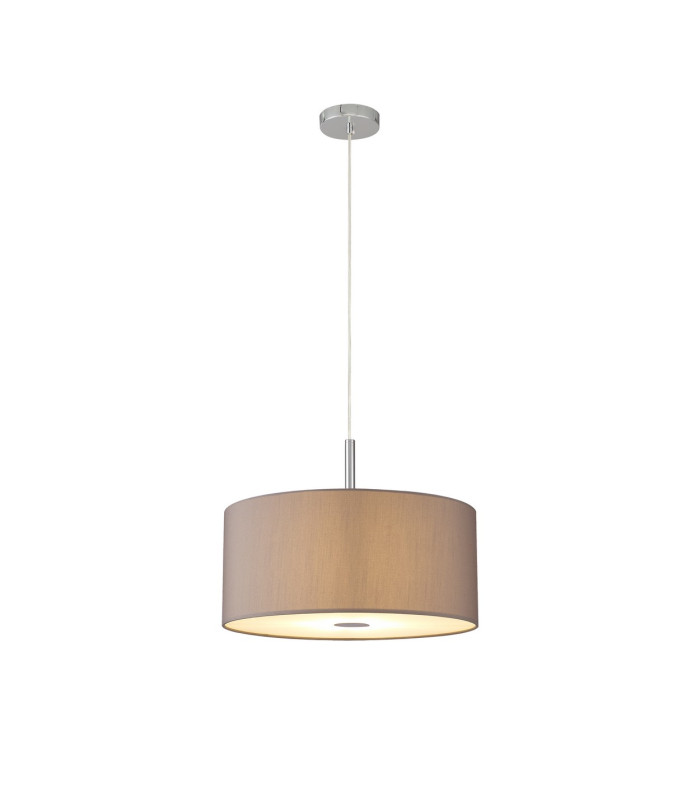 Baymont Polished Chrome 3 Light E27 Single Pendant With 40cm x 18cm x 18cm Faux Silk Shade, Grey/White Laminate