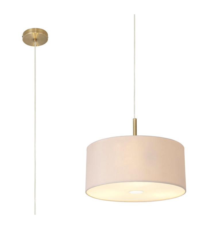 Baymont Antique Brass 3 Light E27 Single Pendant With 40cm x 18cm Dual Faux Silk Shade Nude Beige/Moonlight-1