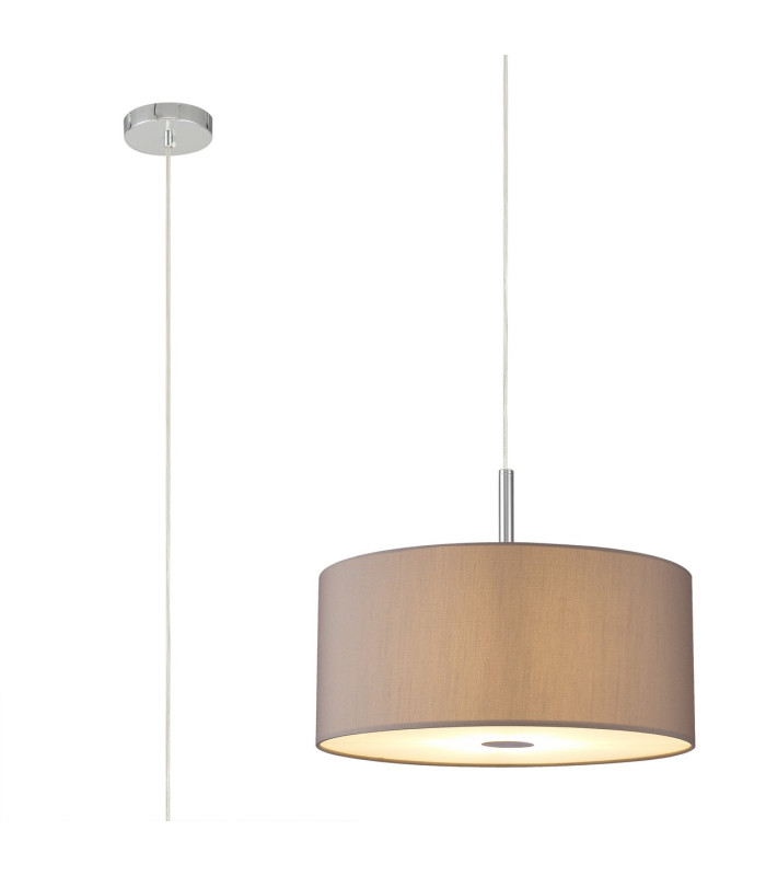 Baymont Polished Chrome 3 Light E27 Single Pendant With 40cm x 18cm x 18cm Faux Silk Shade, Grey/White Laminate