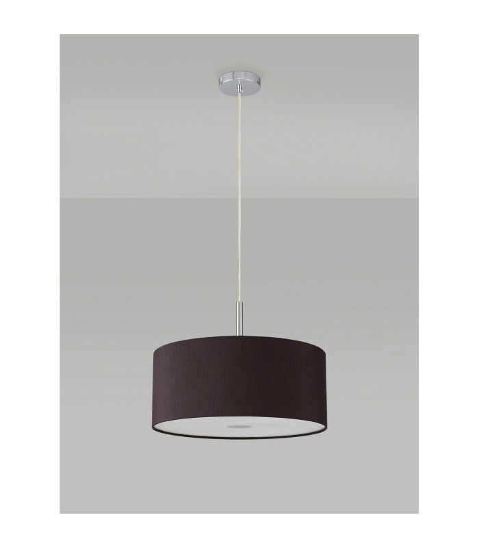 Baymont Polished Chrome 3 Light E27 Single Pendant With 40cm x 18cm x 18cm Faux Silk Shade, Black/White Laminate