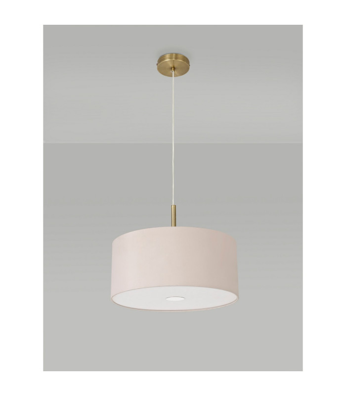 Baymont Antique Brass 3 Light E27 Single Pendant With 40cm x 18cm Dual Faux Silk Shade Nude Beige/Moonlight-14