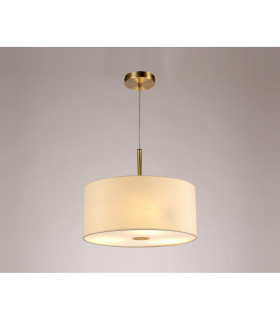 Baymont Antique Brass 3 Light E27 Single Pendant With 40cm x 18cm Faux Silk Shade Ivory Pearl/White Laminate-2