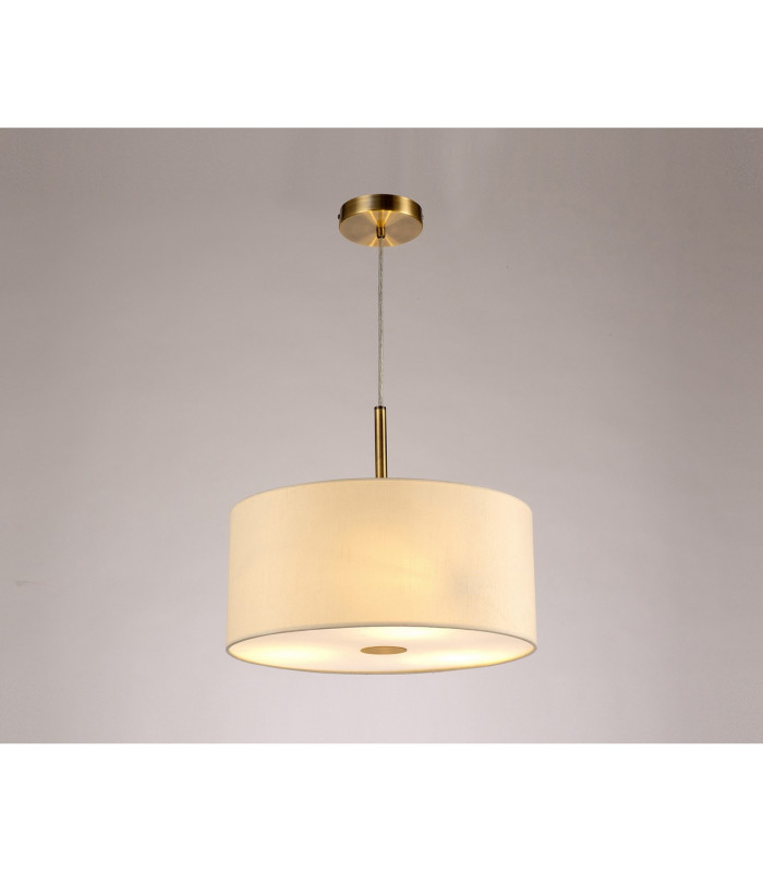 Baymont Antique Brass 3 Light E27 Single Pendant With 40cm x 18cm Faux Silk Shade Ivory Pearl/White Laminate-2