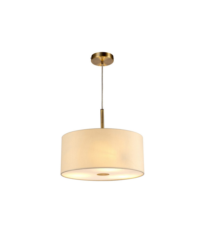 Baymont Antique Brass 3 Light E27 Single Pendant With 40cm x 18cm Faux Silk Shade Ivory Pearl/White Laminate-4