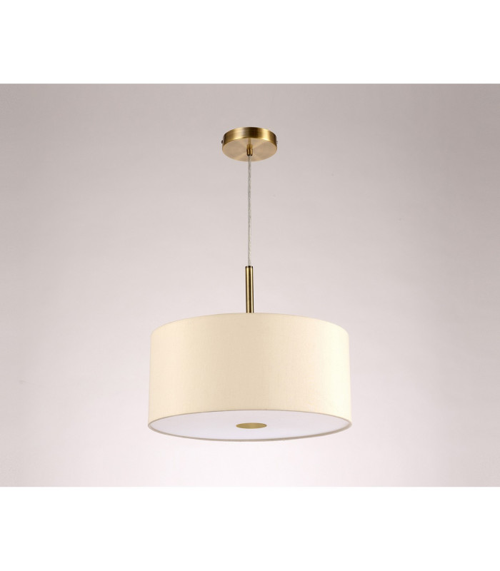 Baymont Antique Brass 3 Light E27 Single Pendant With 40cm x 18cm Faux Silk Shade Ivory Pearl/White Laminate-14