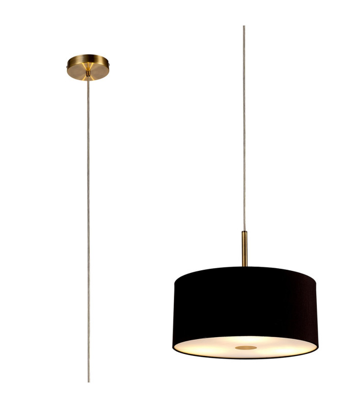 Baymont Antique Brass 3 Light E27 Single Pendant With 40cm x 18cm Dual Faux Silk Shade Black/Green Olive-1