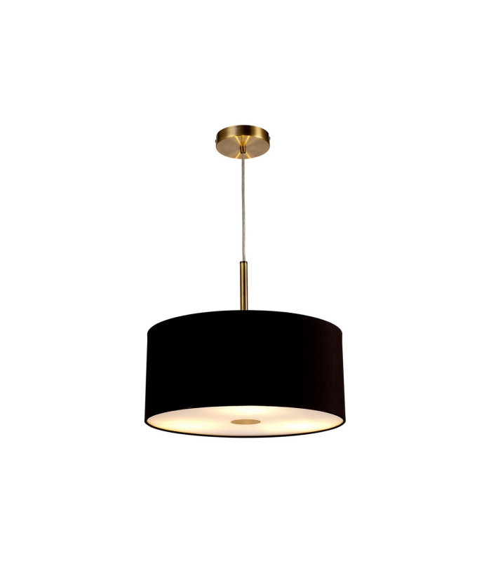 Baymont Antique Brass 3 Light E27 Single Pendant With 40cm x 18cm Dual Faux Silk Shade Black/Green Olive-4