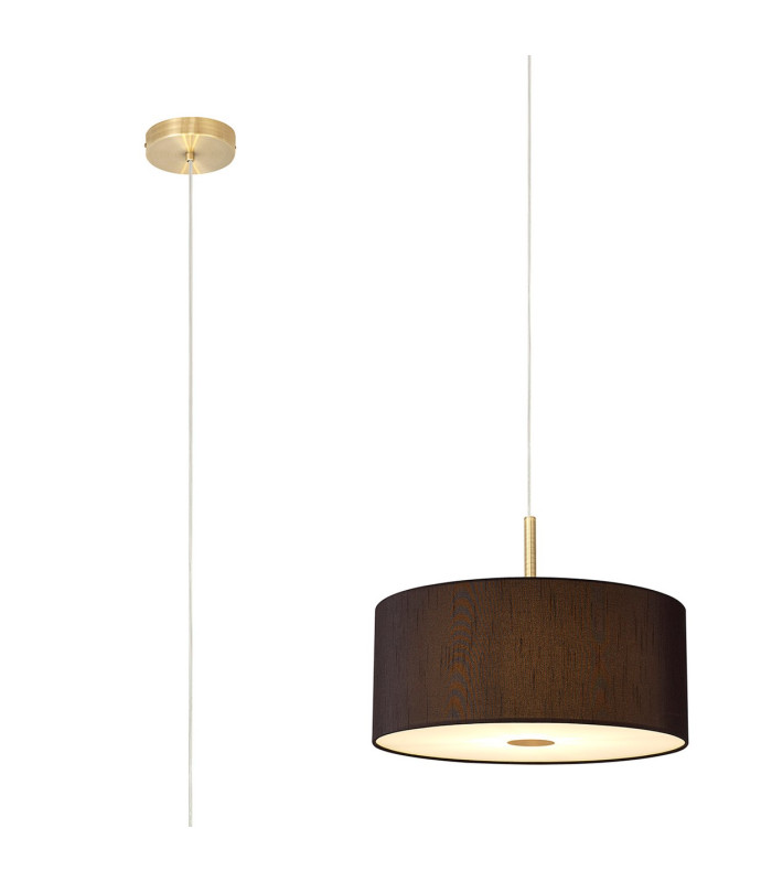 Baymont Antique Brass 3 Light E27 Single Pendant With 40cm x 18cm Faux Silk Shade, Black/White Laminate