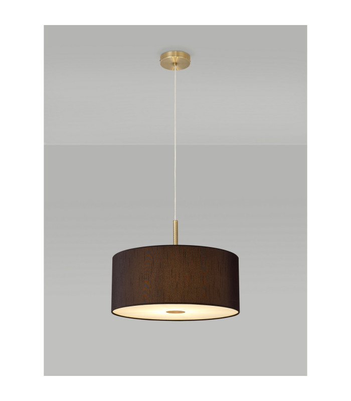 Baymont Antique Brass 3 Light E27 Single Pendant With 40cm x 18cm Faux Silk Shade, Black/White Laminate