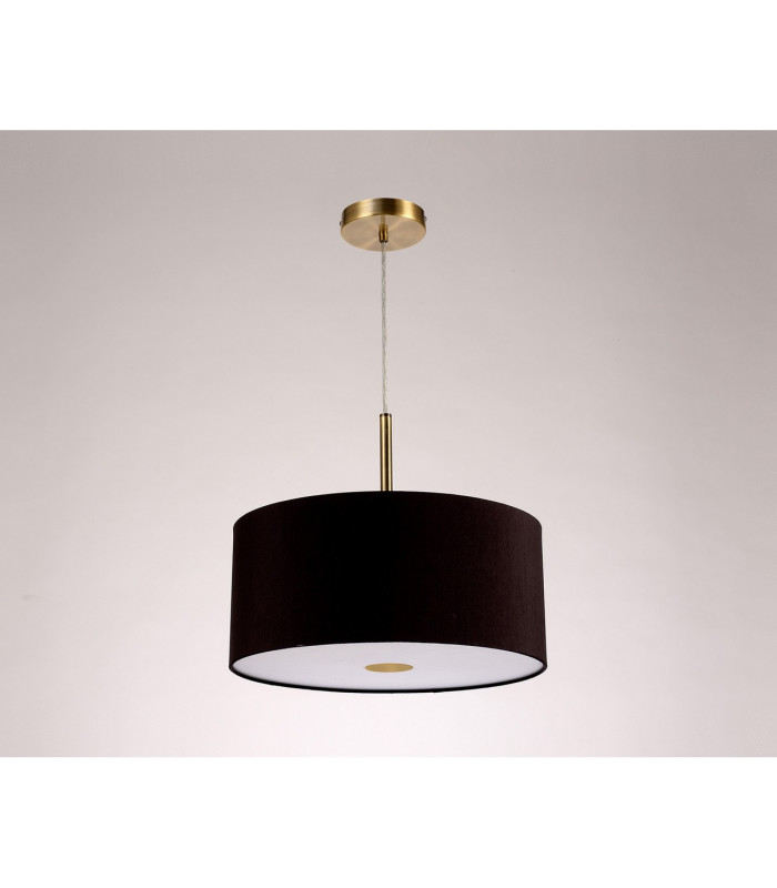 Baymont Antique Brass 3 Light E27 Single Pendant With 40cm x 18cm Dual Faux Silk Shade Black/Green Olive-14