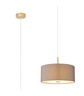 Baymont Antique Brass 3 Light E27 Single Pendant With 40cm x 18cm Faux Silk Shade, Grey/White Laminate