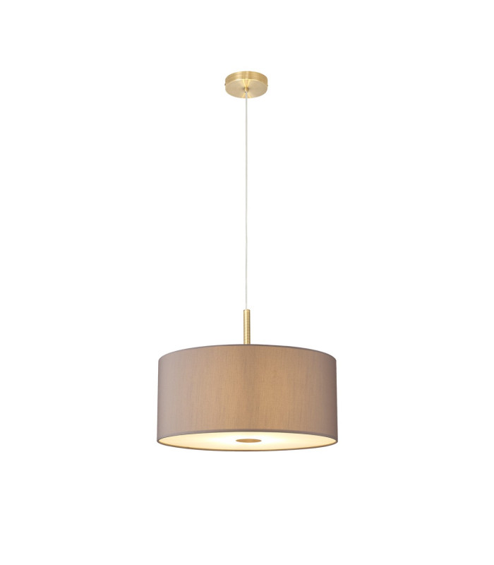 Baymont Antique Brass 3 Light E27 Single Pendant With 40cm x 18cm Faux Silk Shade, Grey/White Laminate