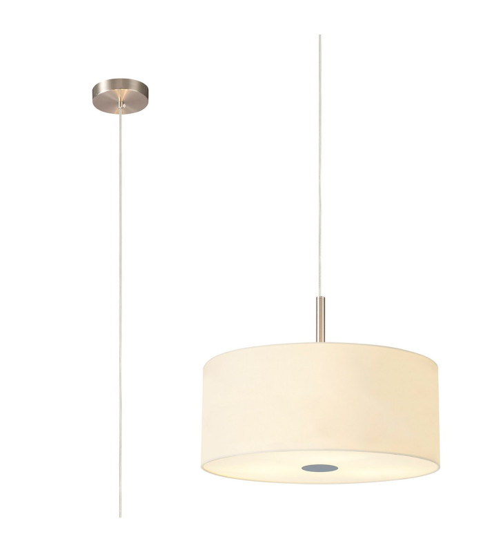 Baymont Satin Nickel 3 Light E27 Single Pendant With 40cm x 18cm Faux Silk Shade Ivory Pearl/White Laminate-1