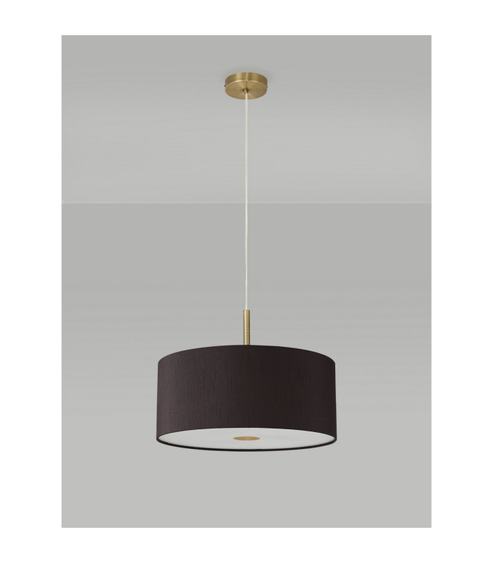 Baymont Antique Brass 3 Light E27 Single Pendant With 40cm x 18cm Faux Silk Shade, Black/White Laminate