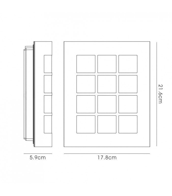 Flush Wall Lamp 216mm x 178mm with Square Grid Cover, 14W LED IP44, 4000K, Stainless Steel , Frosted Polycarbonate Diffuser - 3