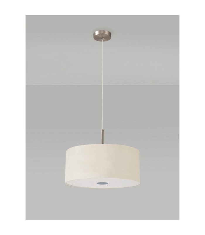 Baymont Satin Nickel 3 Light E27 Single Pendant With 40cm x 18cm Faux Silk Shade Ivory Pearl/White Laminate-14