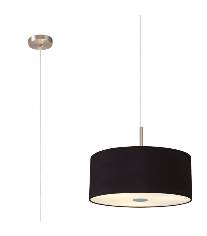 Baymont Satin Nickel 3 Light E27 Single Pendant With 40cm x 18cm Dual Faux Silk Shade Midnight Black/Green Olive-1