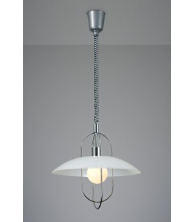 Rise & Fall Dome Ceiling Pendant E27, Polished Chrome, Opal White Glass Shade - 2