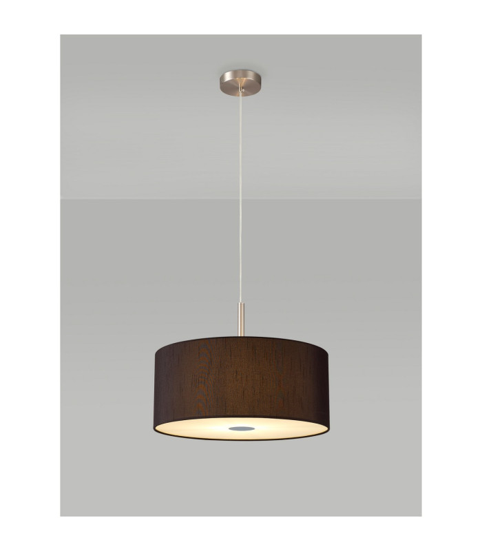 Baymont Satin Nickel 3 Light E27 Single Pendant With 40cm x 18cm Faux Silk Shade Black/White Laminate-2