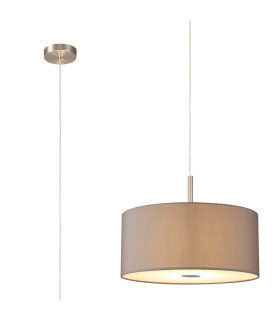 Baymont Satin Nickel 3 Light E27 Single Pendant With 40cm x 18cm Faux Silk Shade Grey/White Laminate-1