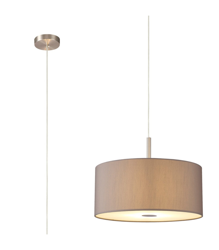 Baymont Satin Nickel 3 Light E27 Single Pendant With 40cm x 18cm Faux Silk Shade Grey/White Laminate-1
