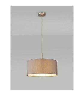 Baymont Satin Nickel 3 Light E27 Single Pendant With 40cm x 18cm Faux Silk Shade Grey/White Laminate-2