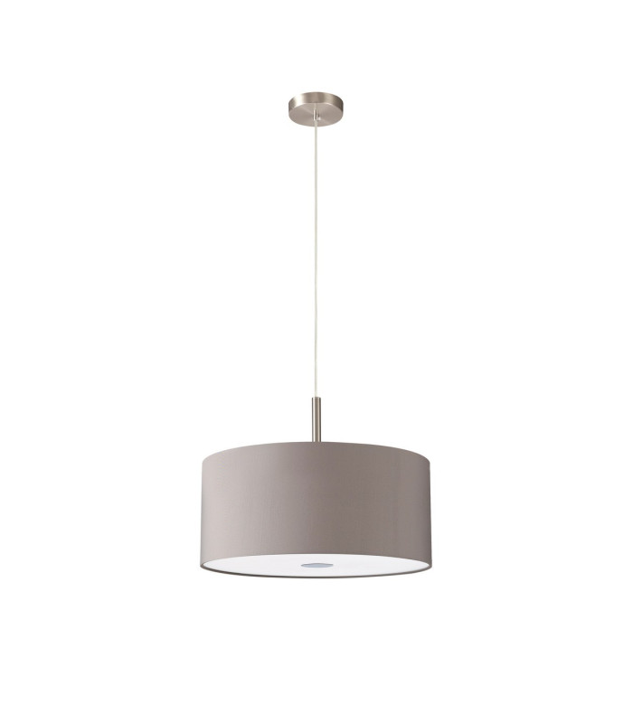 Baymont Satin Nickel 3 Light E27 Single Pendant With 40cm x 18cm Faux Silk Shade Grey/White Laminate-5