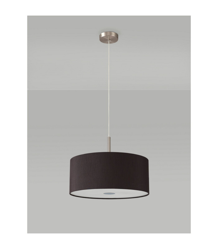 Baymont Satin Nickel 3 Light E27 Single Pendant With 40cm x 18cm Faux Silk Shade Black/White Laminate-14