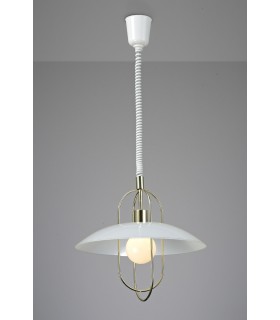 Rise & Fall Dome Ceiling Pendant E27, Polished Brass, Opal White Glass Shade - 2