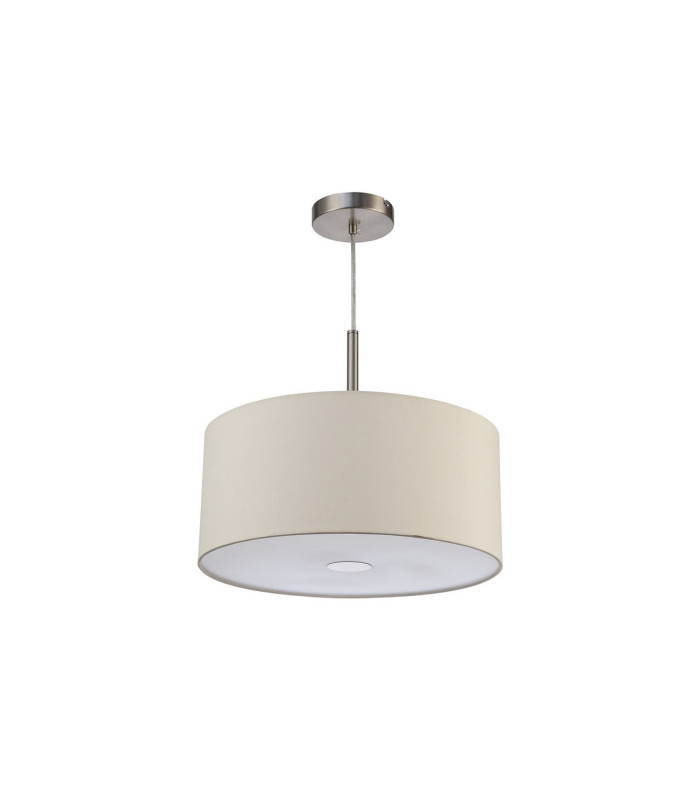Baymont Satin Nickel 3 Light E27 Single Pendant With 40cm x 18cm Faux Silk Shade Ivory Pearl/White Laminate-5