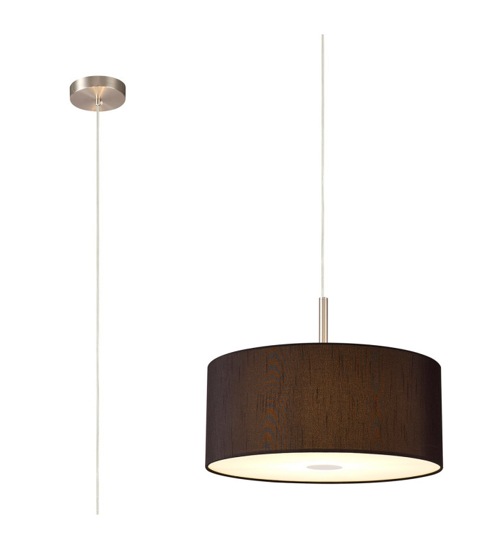 Baymont Satin Nickel 3 Light E27 Single Pendant With 40cm x 18cm Faux Silk Shade Black/White Laminate-1