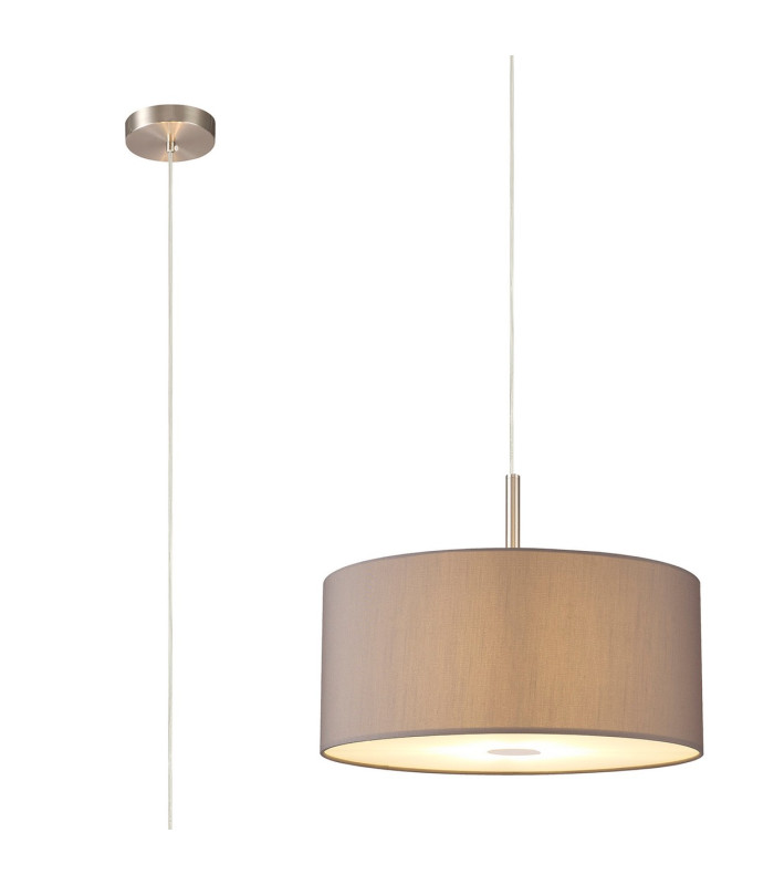 Baymont Satin Nickel 3 Light E27 Single Pendant With 40cm x 18cm Faux Silk Shade Grey/White Laminate-1