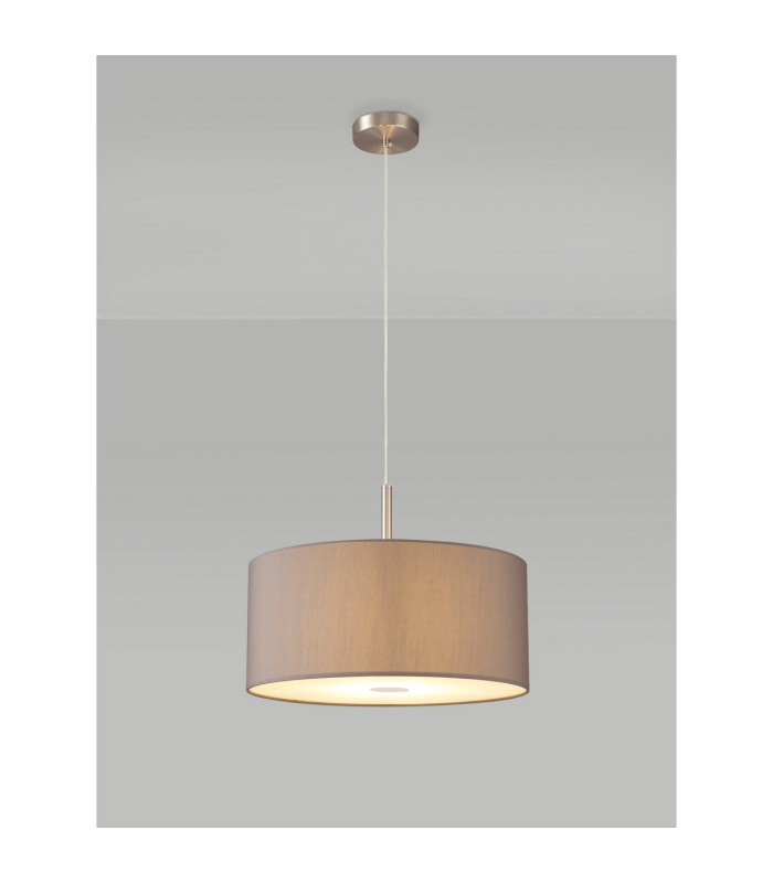 Baymont Satin Nickel 3 Light E27 Single Pendant With 40cm x 18cm Faux Silk Shade Grey/White Laminate-2