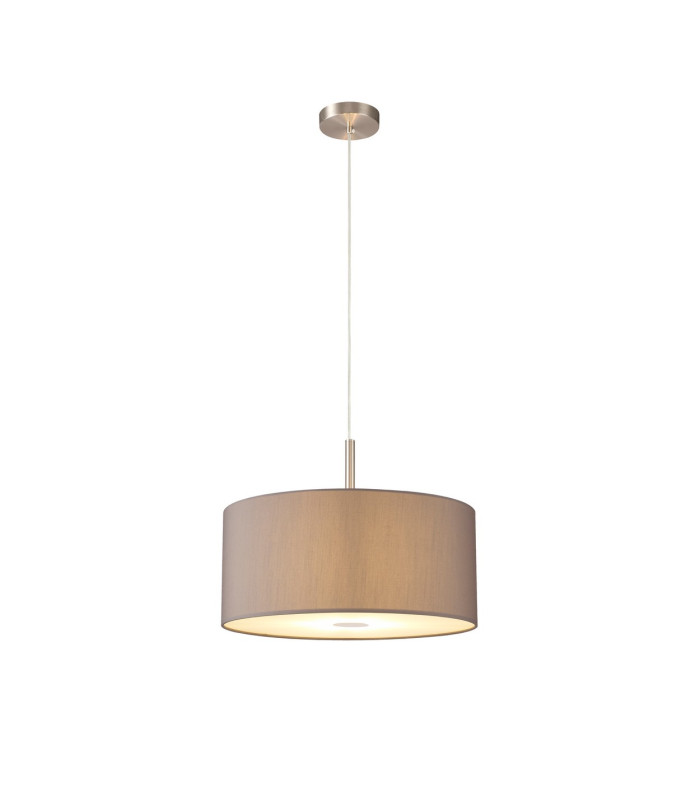 Baymont Satin Nickel 3 Light E27 Single Pendant With 40cm x 18cm Faux Silk Shade Grey/White Laminate-4