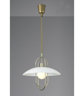 Rise & Fall Dome Ceiling Pendant E27, Antique Brass, Opal White Glass Shade - 2